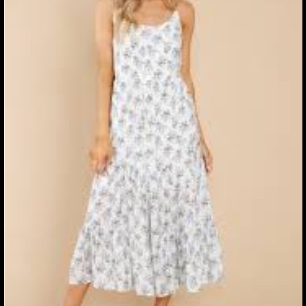 White and Blue floral midi dress